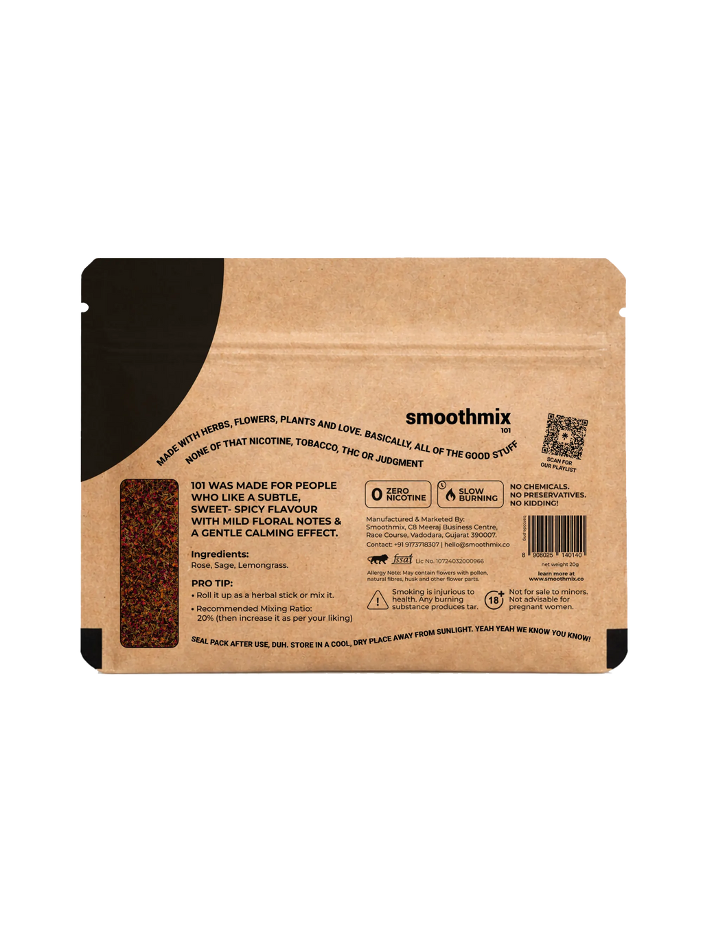 Smoothmix herbal blend Brown packaging with black text and branding on a white background