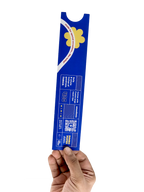 Hand holding a smoothmix Jumbo Paper 9 inch unbleached rolling papers packaging with a yellow flower logo on a white background