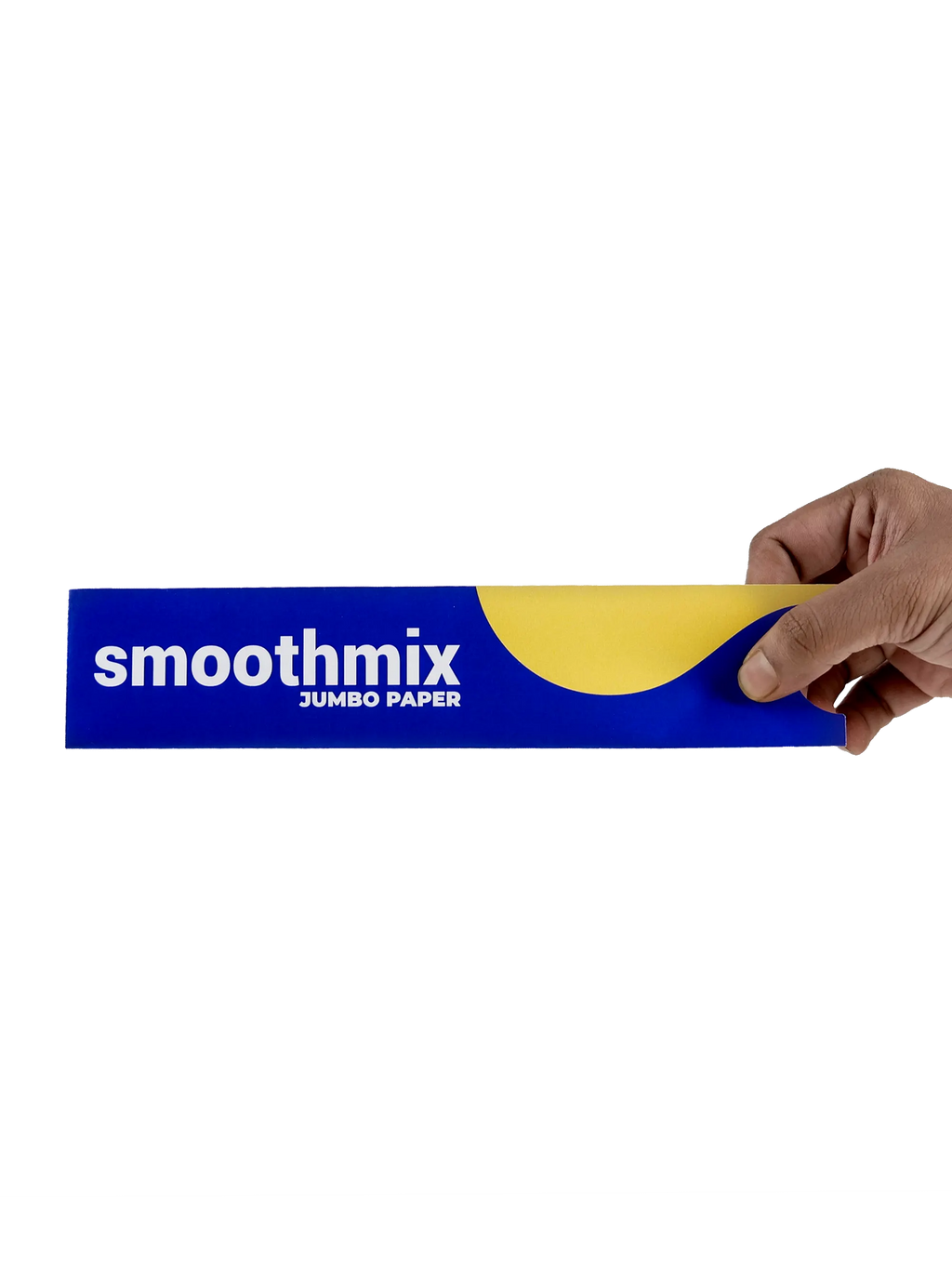 Person holding a roll of Smoothmix jumbo paper against a white background
