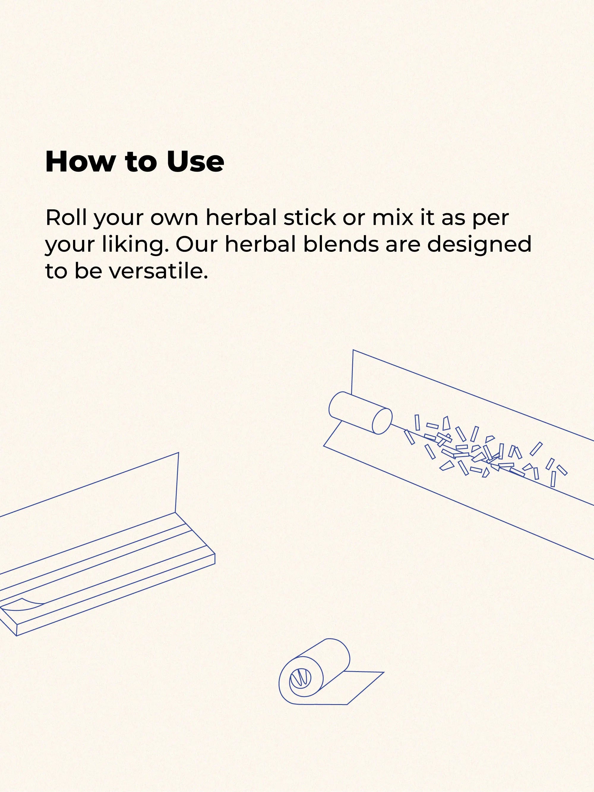 Instructions on how to use smoothmix herbal blends with illustrations of a rolling machine and rolled herb.