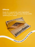 Brown paper bag with 'smoothmix' text on a yellow background with its soothing effects