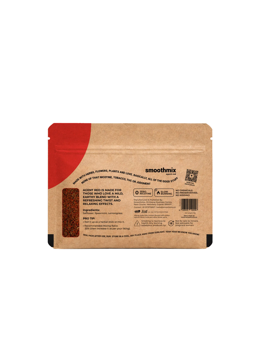 Brown packaging with red accent on a white background