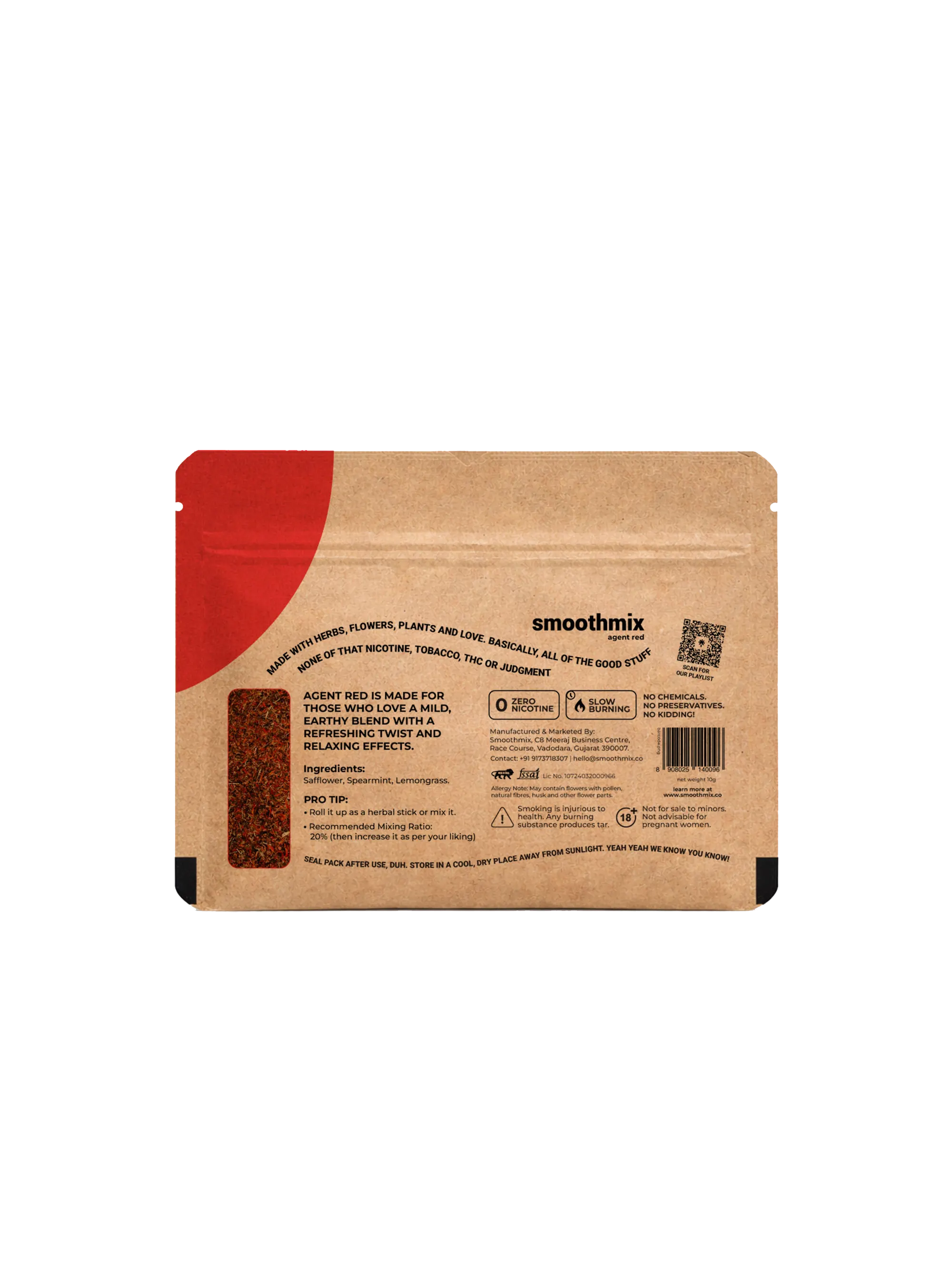 Brown packaging with red accent on a white background