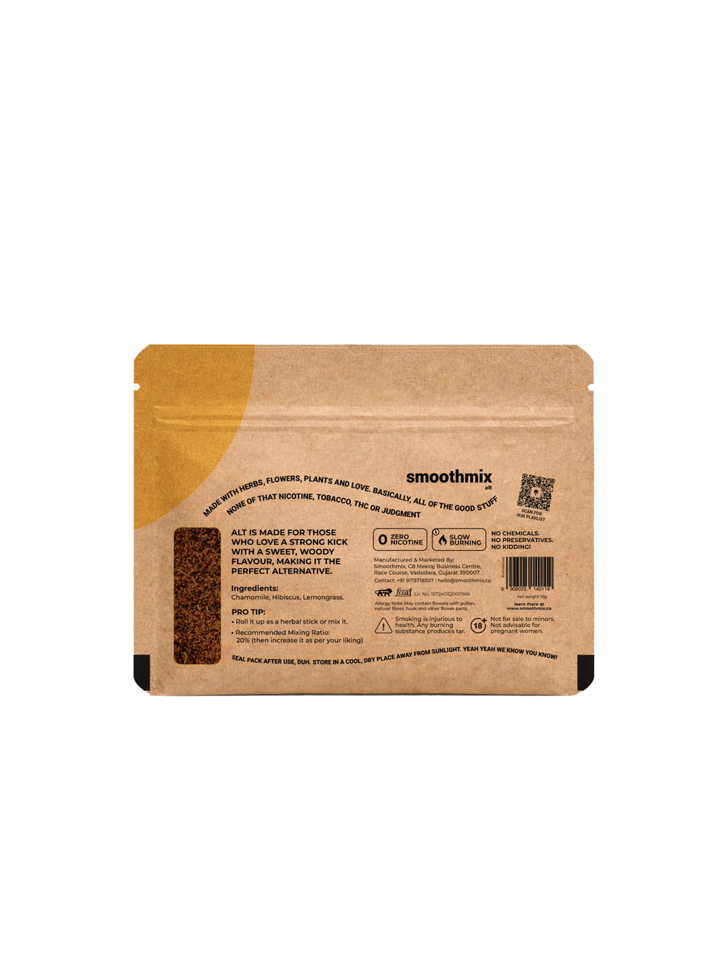Brown package of smoothmix alt herbal blend on a white background