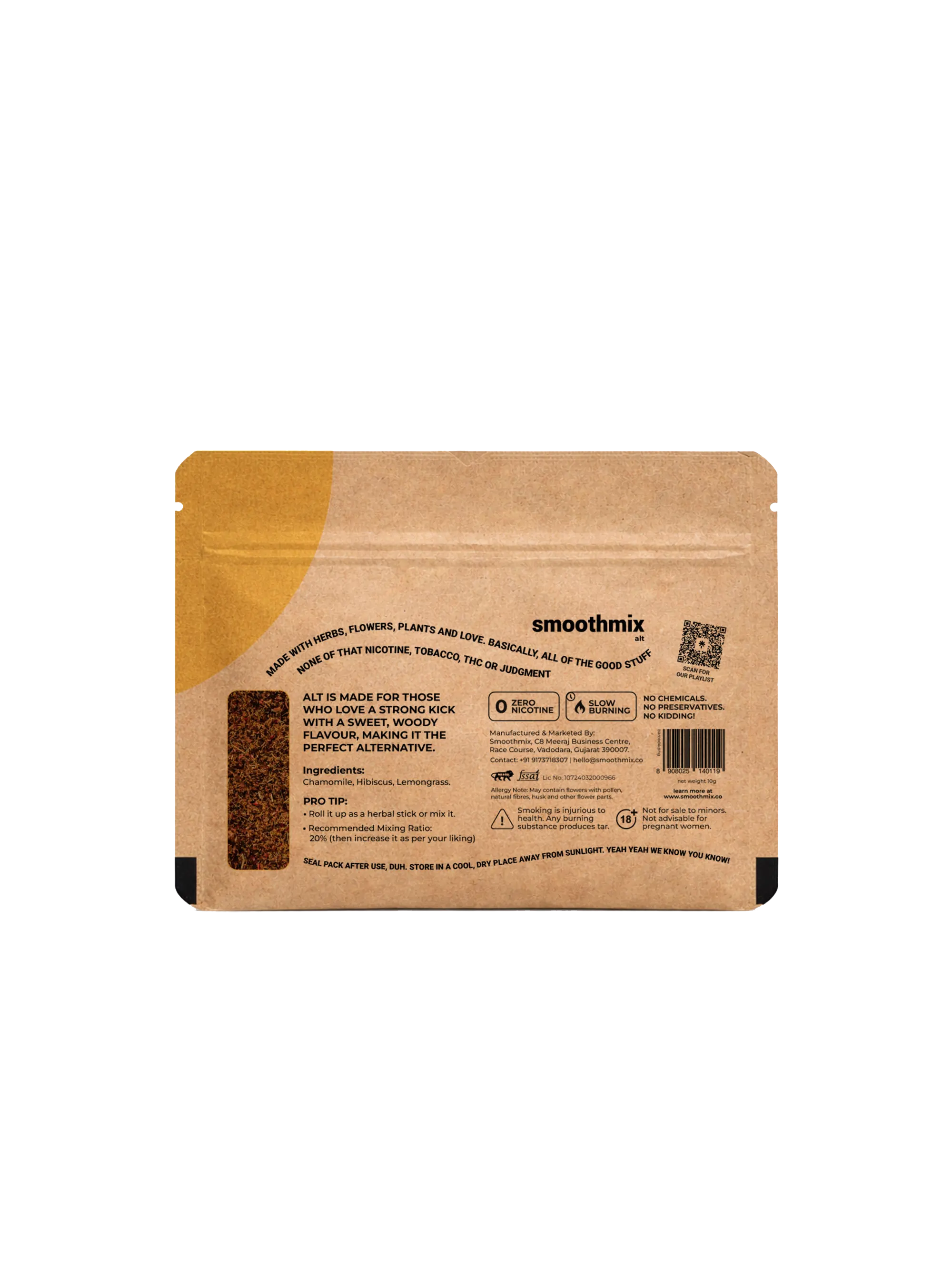 Brown package of smoothmix alt herbal blend on a white background
