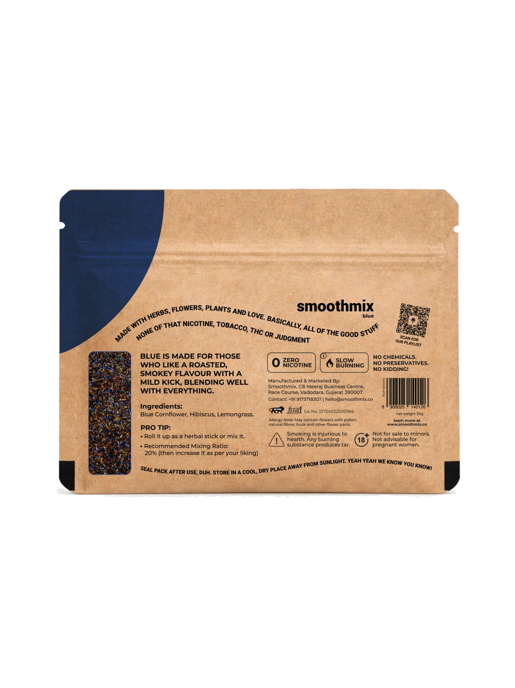 Brown packaging with blue corner on a white background