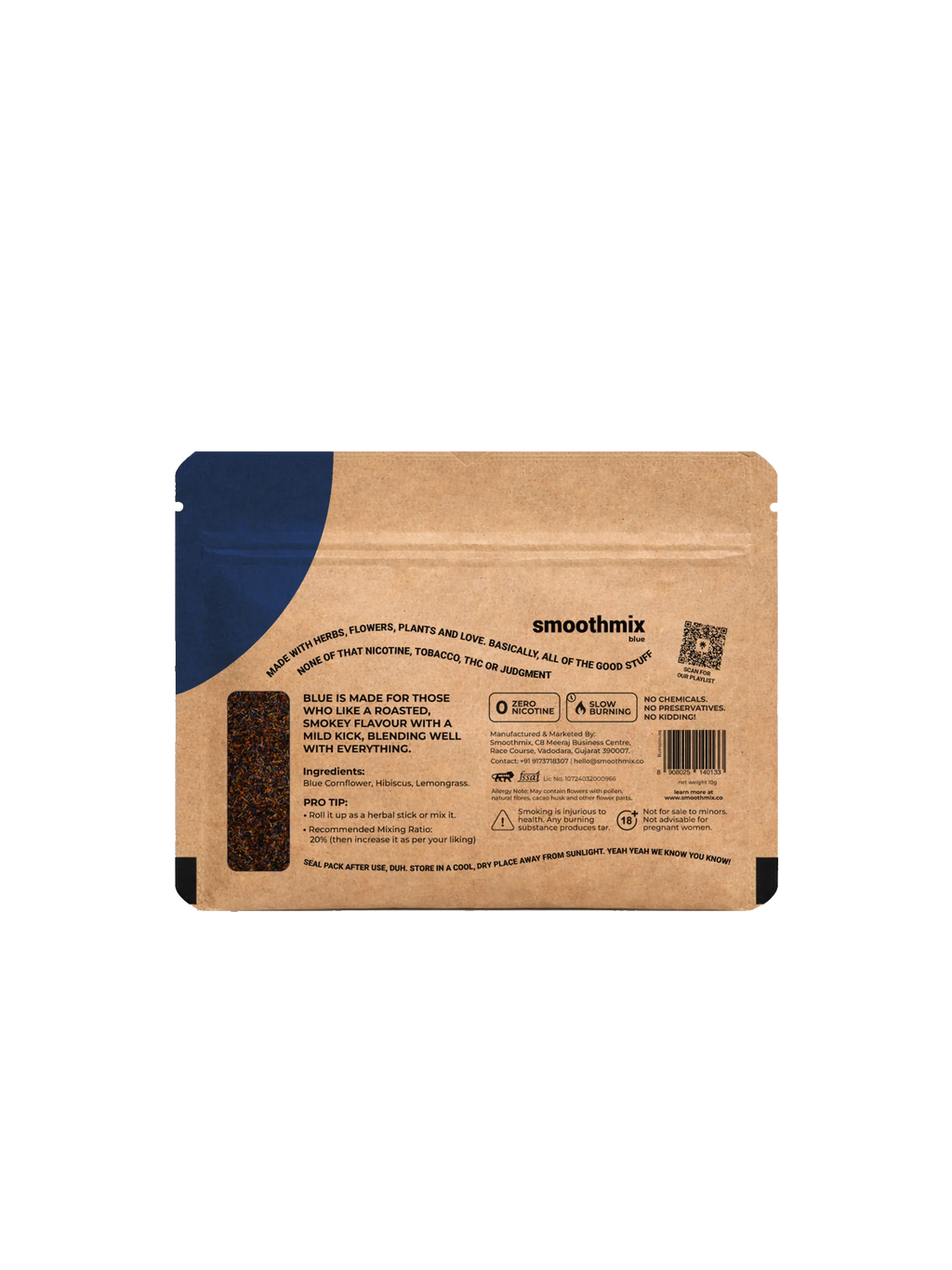 Cardboard packaging with blue corner and Smoothmix branding on a white background