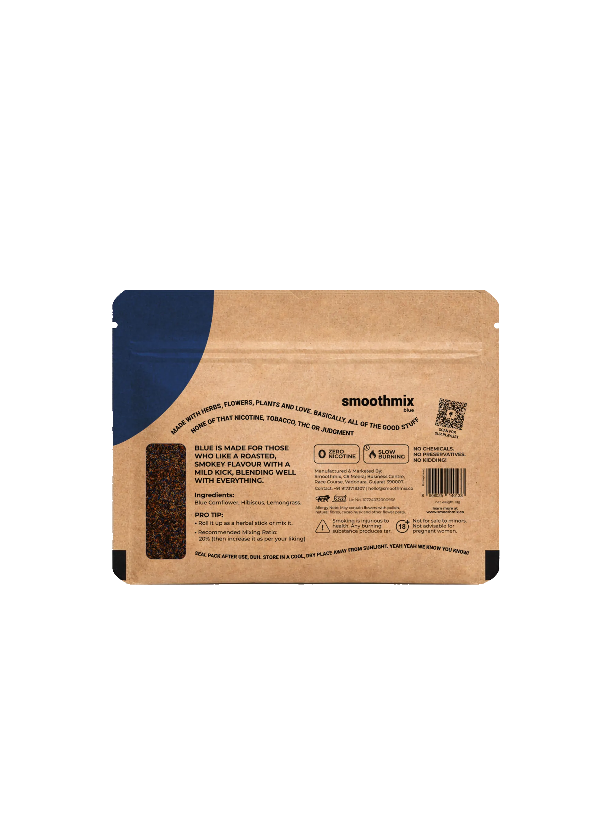 Cardboard packaging with blue corner and Smoothmix branding on a white background